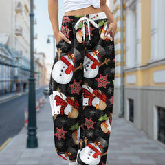 Christmas Print Drawstring Pants