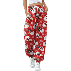 Christmas Print Drawstring Pants