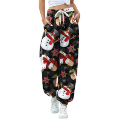 Christmas Print Drawstring Pants